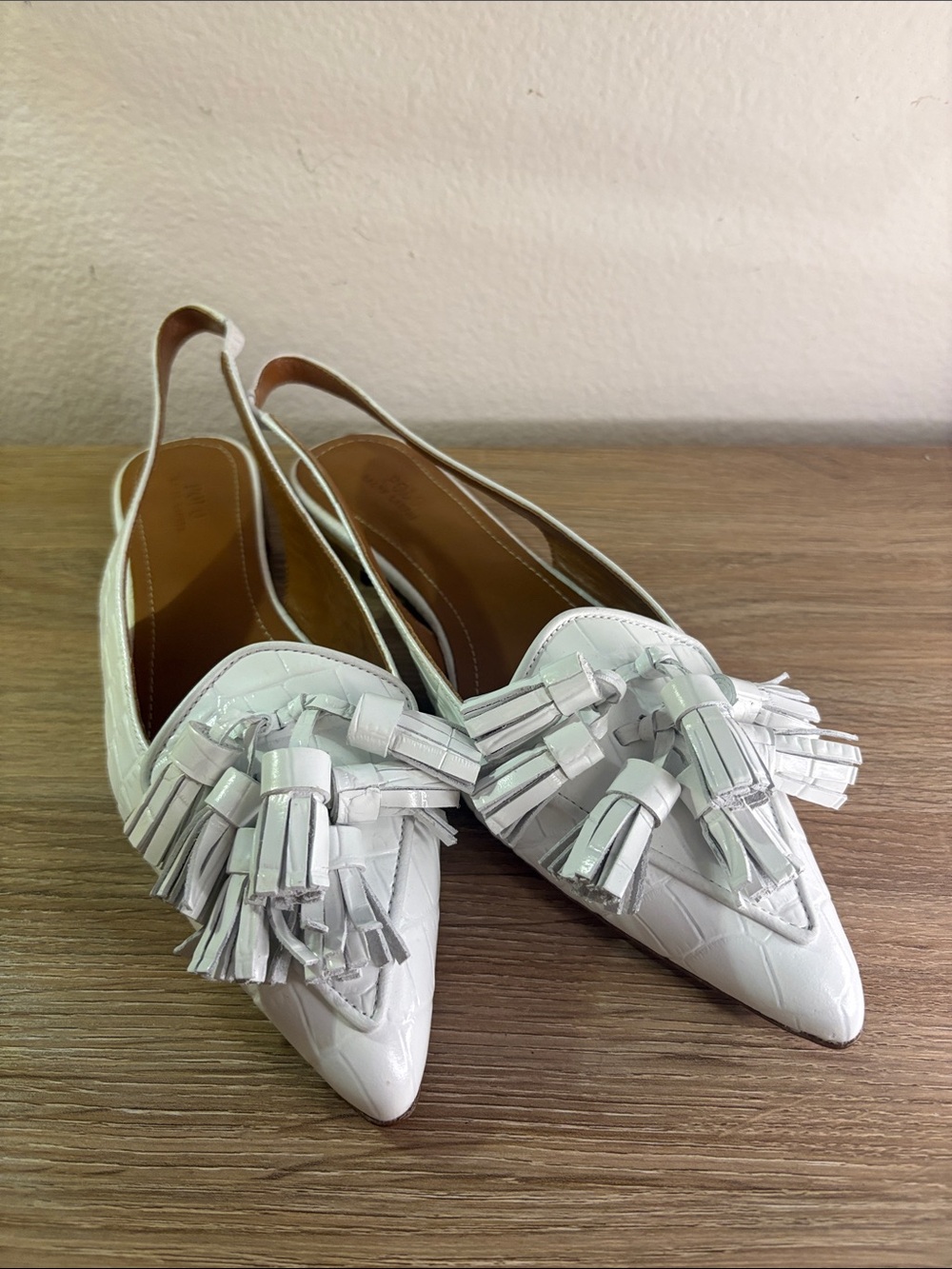 Polo by Ralph Lauren White Pointed-Toe Tassel Slingback Flats